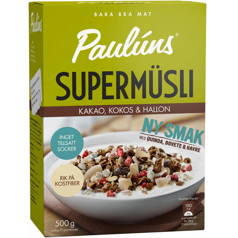 Mysli, kaakao, kookos & vadelma 500 g - 42% alennus