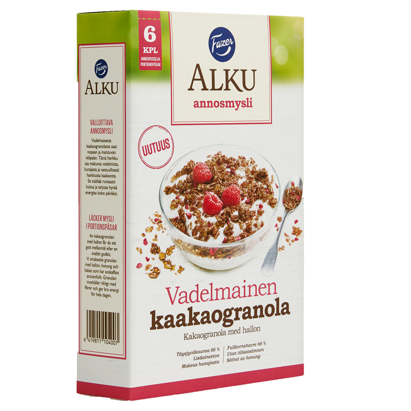 Vadelmainen Kaakaogranola Annosmysli 6kpl - 28% alennus