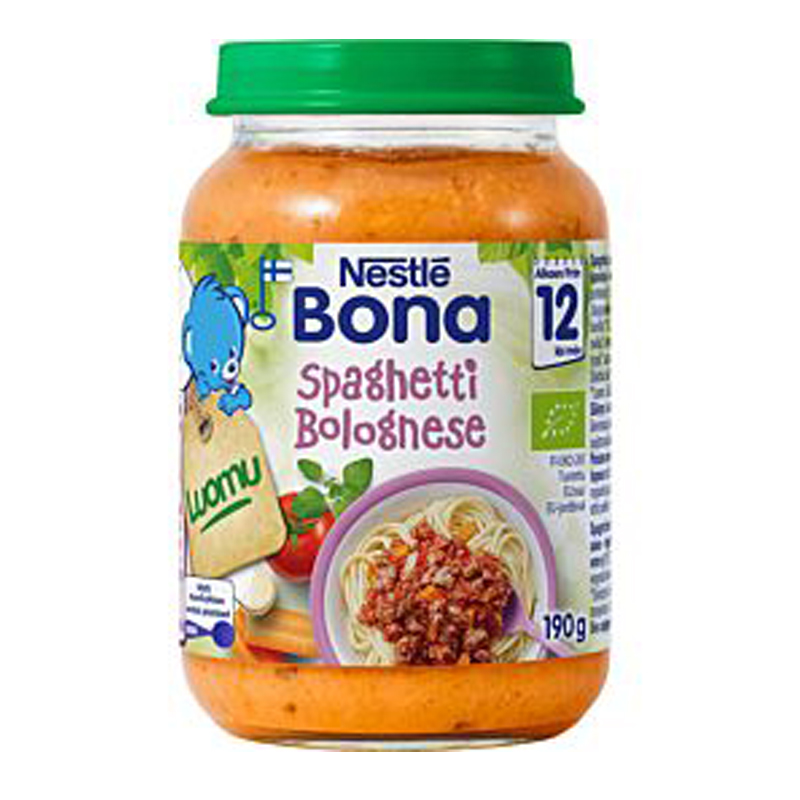 Laatikollinen luomu lastenruokaa "Spagetti Bolognese" 8 x 190g - 7% alennus