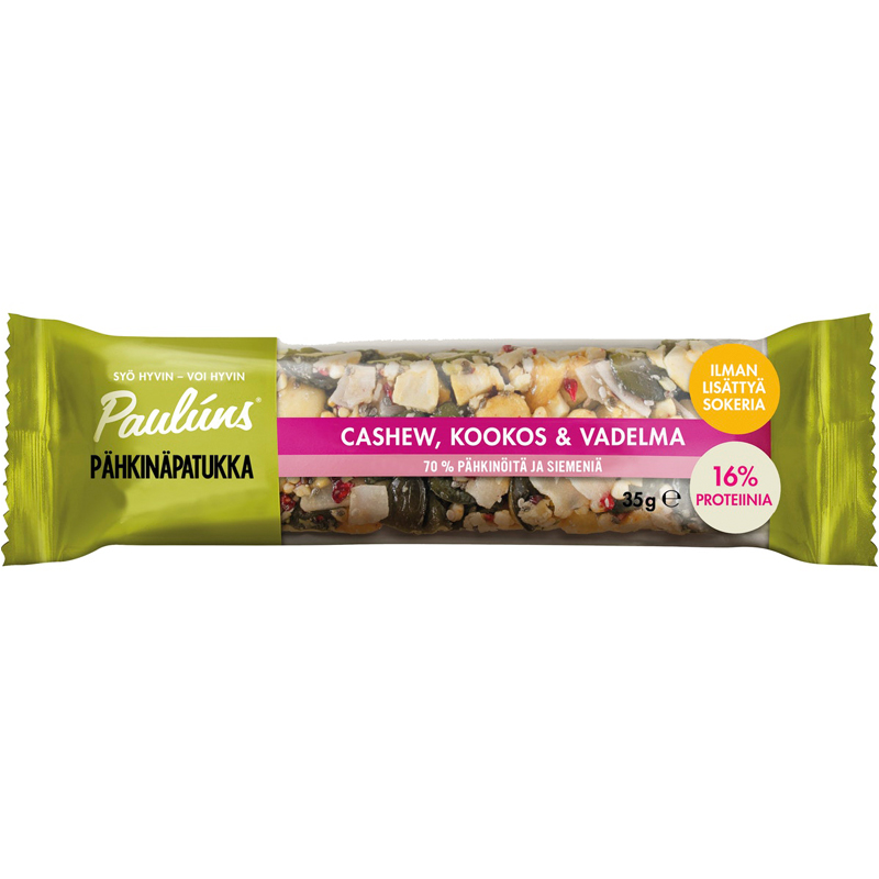Pähkinäpatukka Cashew, Kookos & Vadelma - 32% alennus